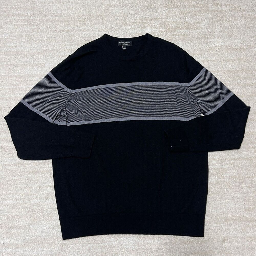 Banana Republic 100% Merino Wool Black Sweater Crew Neck Size Extra Large
